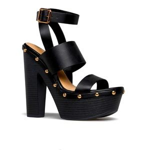 Black Platform Sandals with Gold Accents